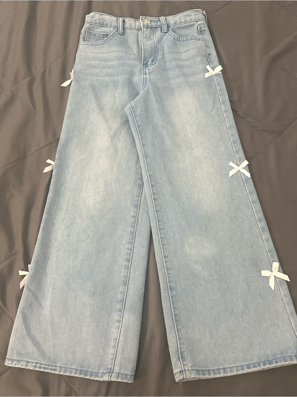 Girls size 12 Light Wash Wide-Leg Jeans with Side Bow Detail